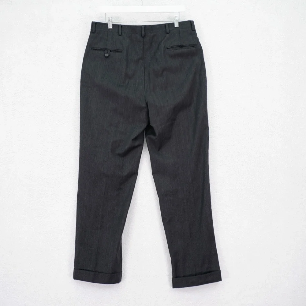 DAMAGED Hart Schaffner Marx Twill Flannel Wool Dark Gray Dress Pants 34 /‎ 31
